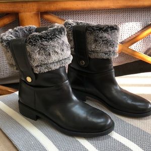 Cole Haan waterproof black leather with fur boots
